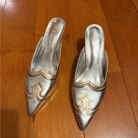 Maeve Silver and Gold kitten Heel mules sz 8.5 - Picture 3 of 7